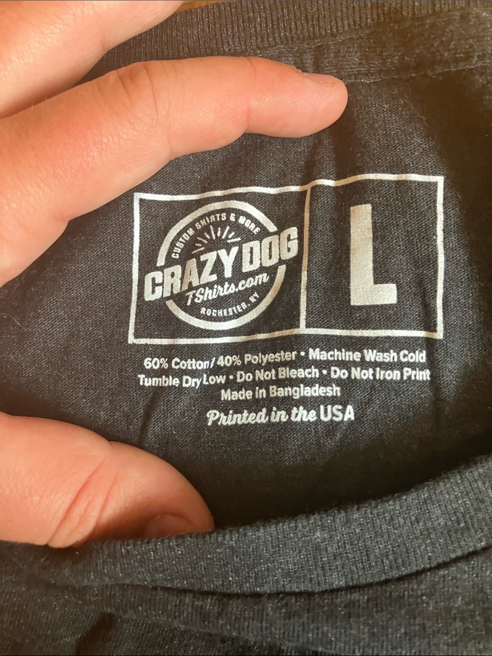 Crazy Dog T-Shirts Black Graphic Tee with White Text - Picture 2 of 3